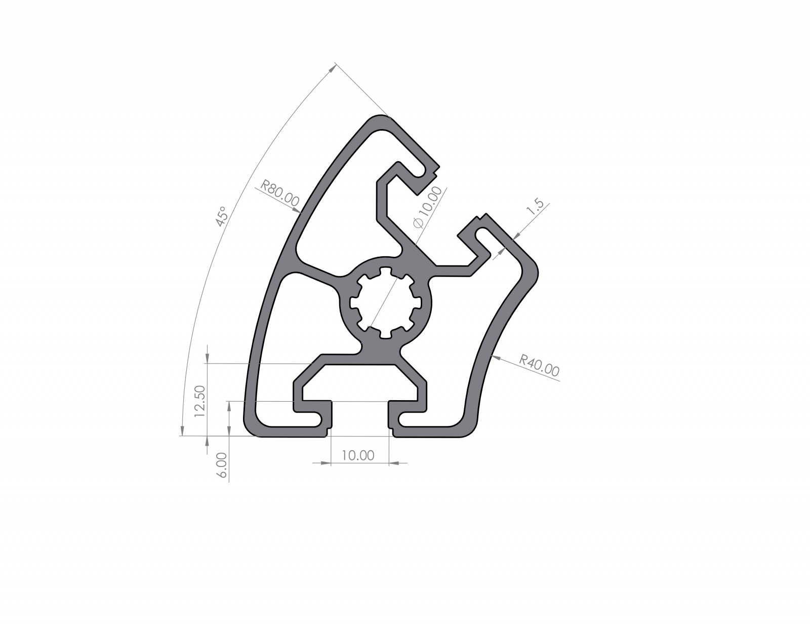 Aluminium profile R40-45° Groove 10 B-type